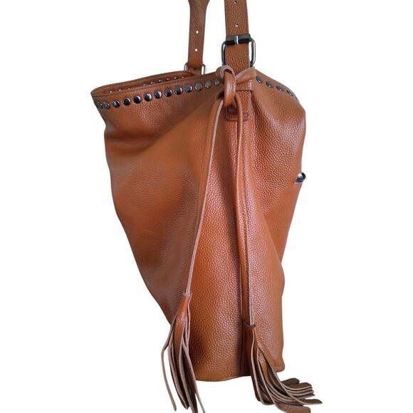 Laggo Womens Large Pebbled Leather Slouchy Studded Boho Hobo Classy Shoulder Bag - Picture 5 of 12